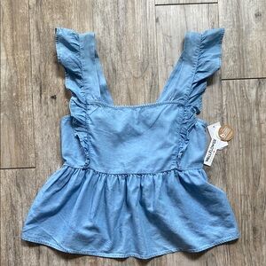 Wallflower Denim Blue Ruffle Blouse